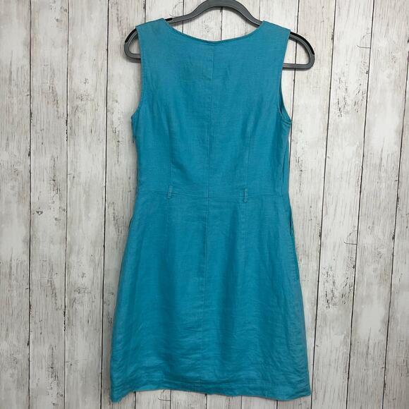 Street One Linen Blue Sleeveless Lined Pockets Knee Length Summer Dress 10 - Picture 2 of 15
